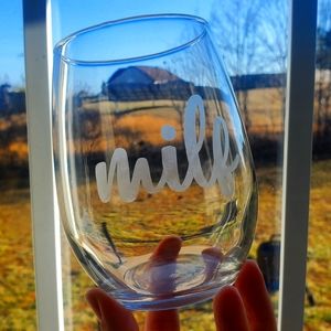 Milf Etched Stemless Wine Glasse Mothers Day Personalized Funny Subtle Glass